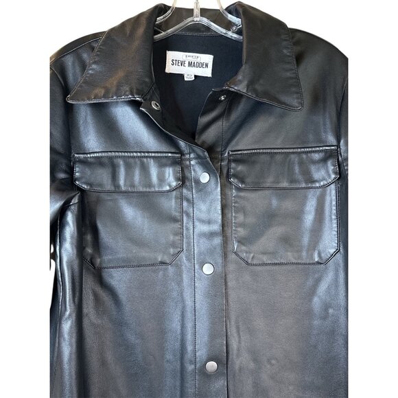 Steve Madden Faux Good Measure Shacket in Black XSmall Womens Vegan Shirt - Picture 7 of 15